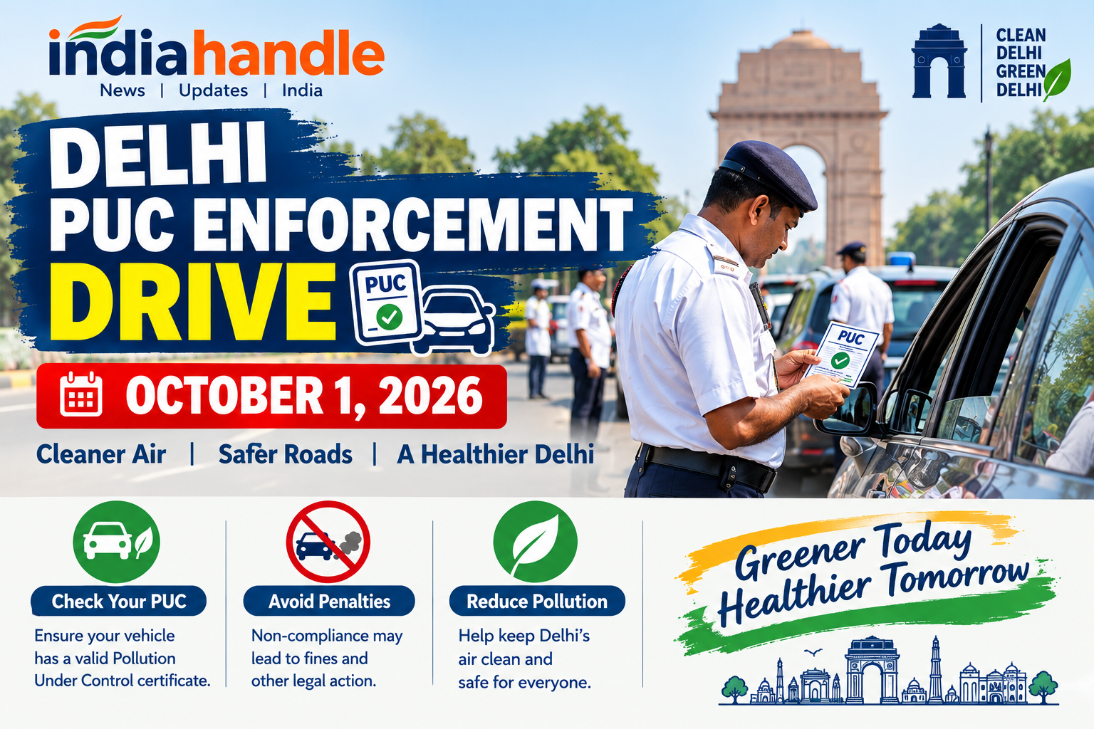 Vehicle emission testing in Delhi as the PUC enforcement drive begins on 1 October 2026